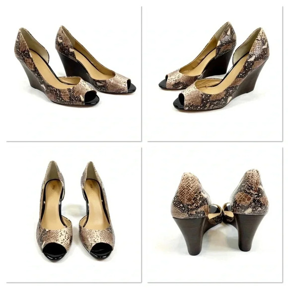 NIB Sole Society Leather Snake Pep Toe Wedges - Picture 2 of 12